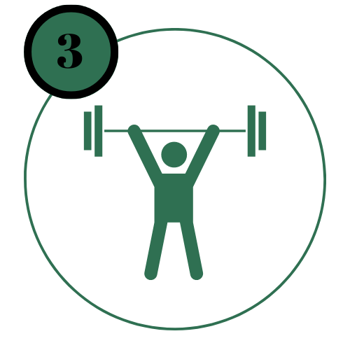 A person lifting a barbell in a green circle.